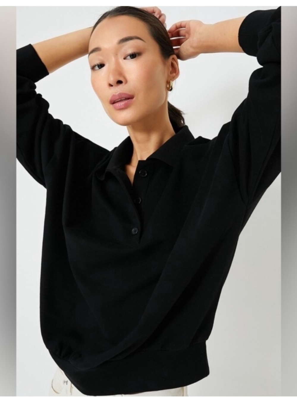 Pomander Place Black Bode Button-Up Polo Sweatshirt